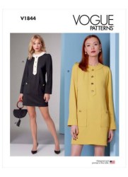 1844 Vogue Lined Fit Retro Patch Pocket Shorter Long Sleeve Cuffed Dress Pattern 8-16 ABCD New
